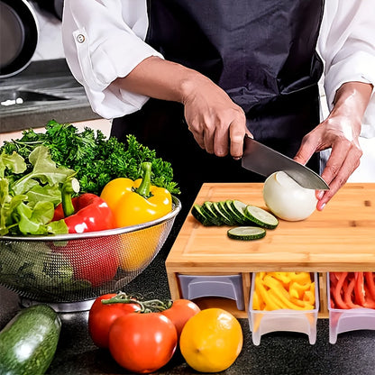 Bamboe Snijplank met Opvangbakjes & Rasp – Multifunctioneel Snijstation voor de Keuken