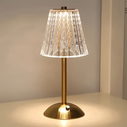 Kristal Touch Tafellamp Oplaadbaar – Draadloze Dimbare LED met 3 Lichtkleuren