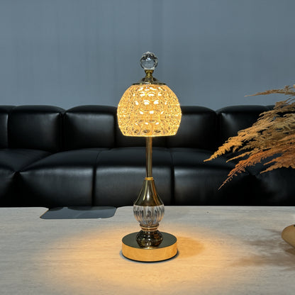 Kristal Tafellamp Oplaadbaar – Draadloze Dimbare Touch Sfeerlamp met Gouden Voet