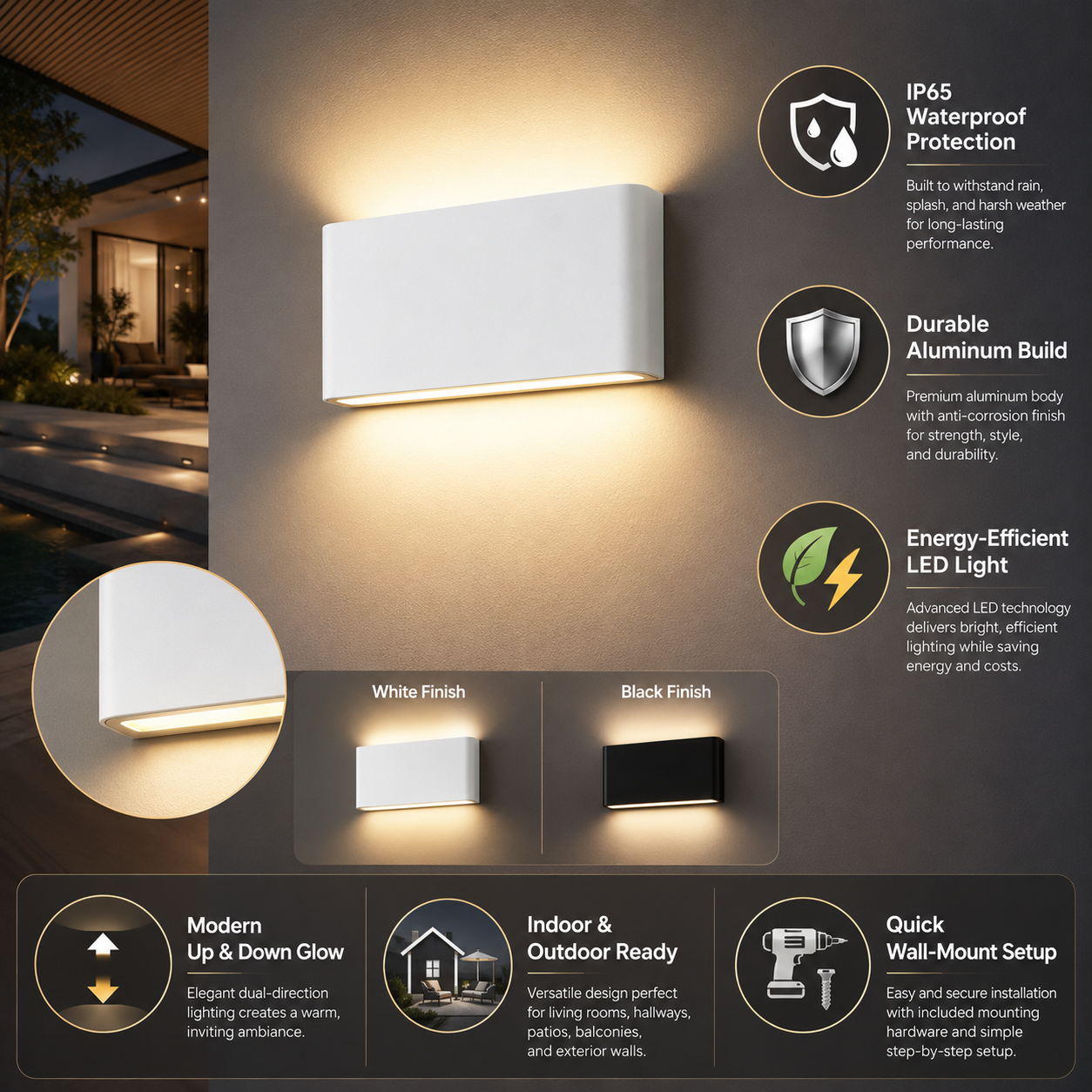 Buitenlamp Wand LED – Waterdichte Aluminium Wandlamp voor Binnen & Buiten