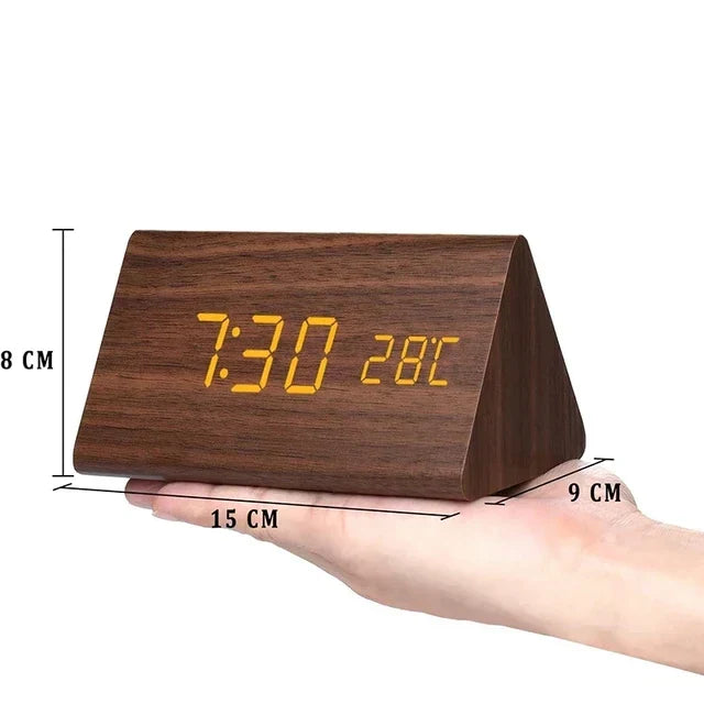 Digitale Wekker Hout LED – Wekker met Spraakbesturing, Temperatuurweergave & 3 Alarmen