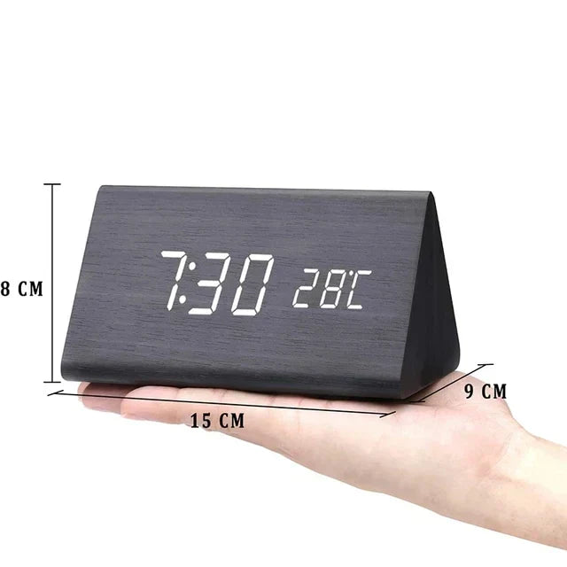 Digitale Wekker Hout LED – Wekker met Spraakbesturing, Temperatuurweergave & 3 Alarmen