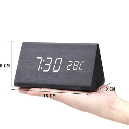 Digitale Wekker Hout LED – Wekker met Spraakbesturing, Temperatuurweergave & 3 Alarmen