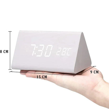 Digitale Wekker Hout LED – Wekker met Spraakbesturing, Temperatuurweergave & 3 Alarmen