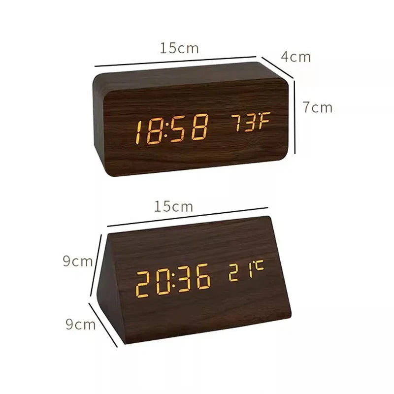 Digitale Wekker Hout LED – Wekker met Spraakbesturing, Temperatuurweergave & 3 Alarmen
