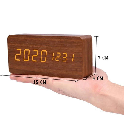 Digitale Wekker Hout LED – Wekker met Spraakbesturing, Temperatuurweergave & 3 Alarmen
