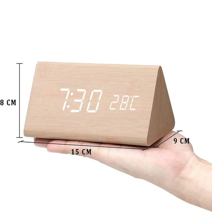 Digitale Wekker Hout LED – Wekker met Spraakbesturing, Temperatuurweergave & 3 Alarmen