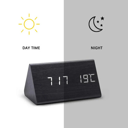 Digitale Wekker Hout LED – Wekker met Spraakbesturing, Temperatuurweergave & 3 Alarmen