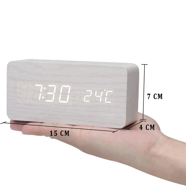 Digitale Wekker Hout LED – Wekker met Spraakbesturing, Temperatuurweergave & 3 Alarmen
