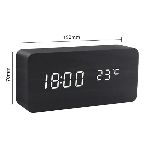 Digitale Wekker Hout LED – Wekker met Spraakbesturing, Temperatuurweergave & 3 Alarmen
