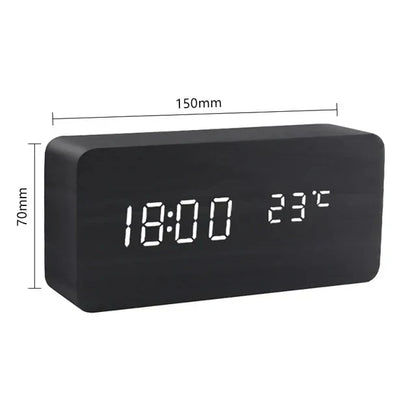 Digitale Wekker Hout LED – Wekker met Spraakbesturing, Temperatuurweergave & 3 Alarmen