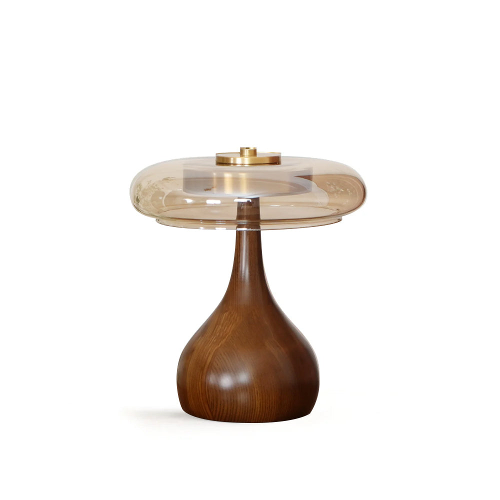 Tafellamp Andi Glas – Moderne Messing & Houten Sfeerlamp voor Woonkamer