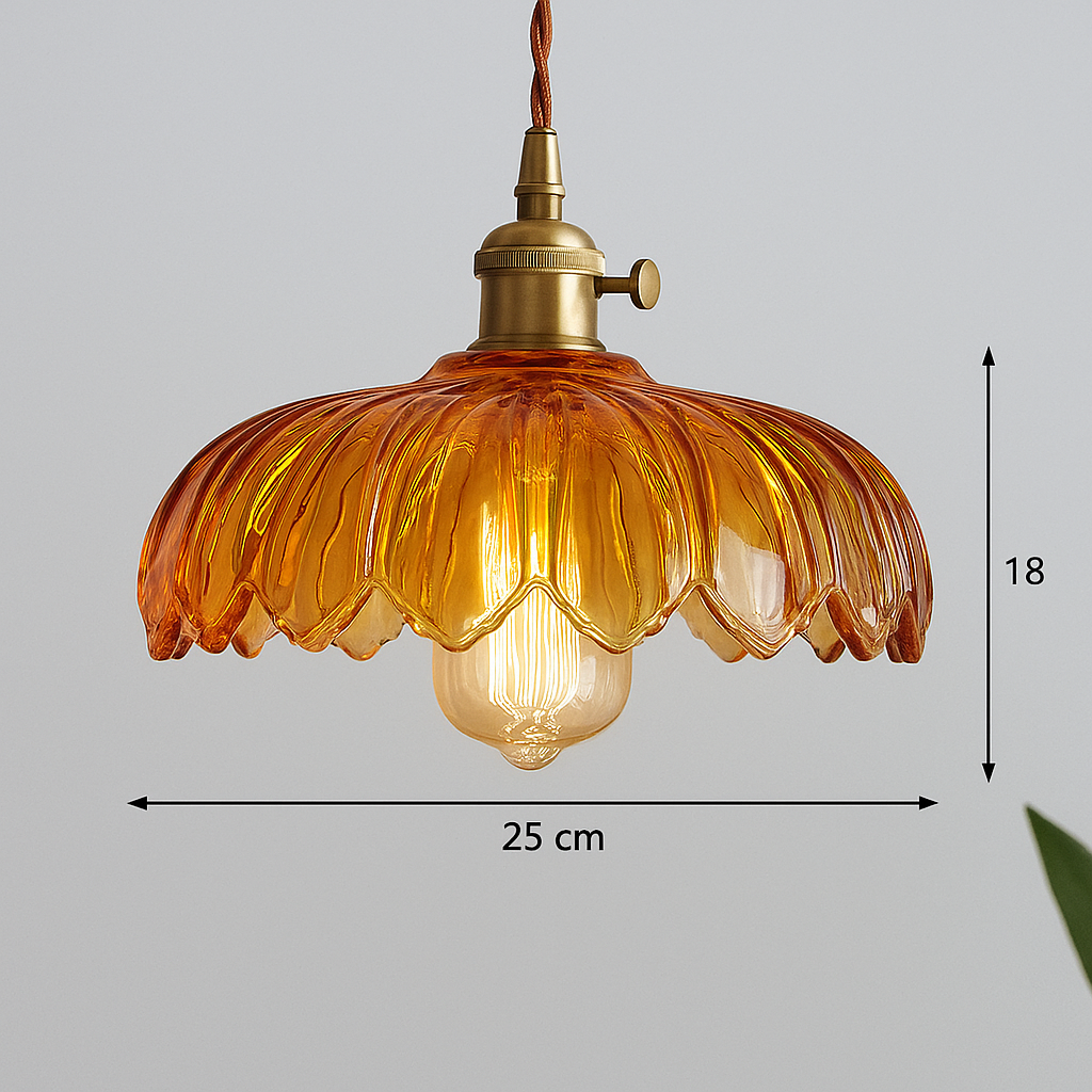Hanglamp Bloem Gekleurd Glas – Vintage Pendant Lamp voor Eetkamer & Hal