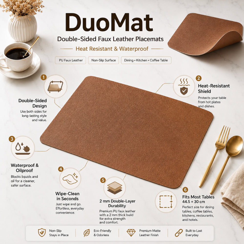 Placemats Dubbelzijdig Leerlook – Hittebestendige Waterdichte Placemats, Set van 4 of 6