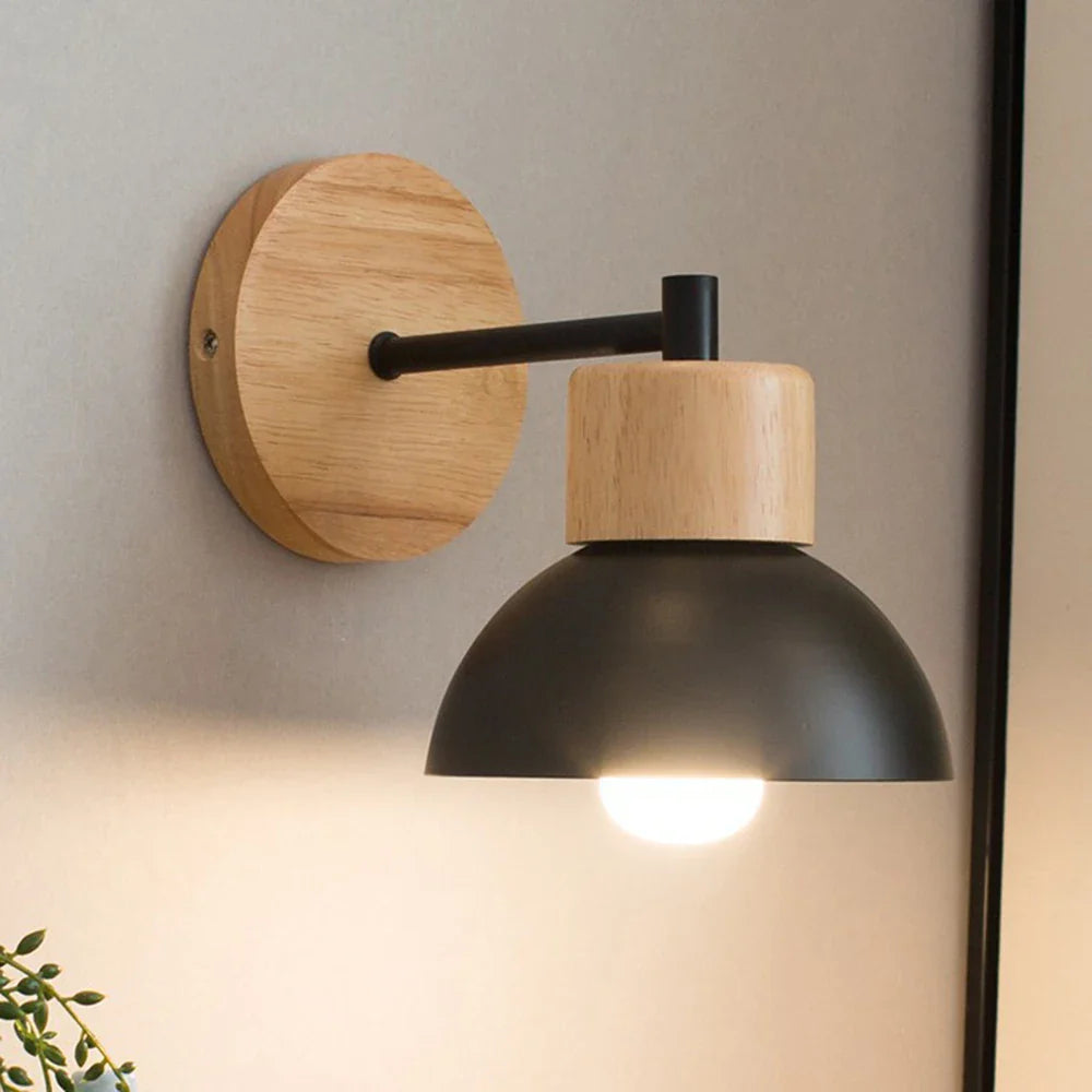 Wandlamp Hout & Metaal – Moderne Nordic Bedlamp met Verstelbare Arm