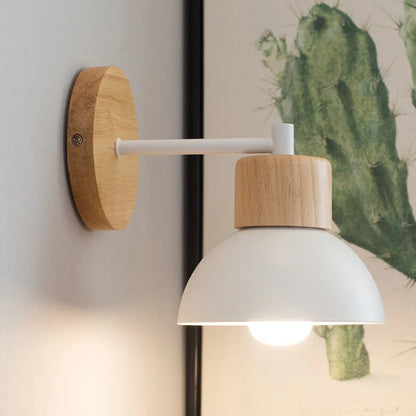 Wandlamp Hout & Metaal – Moderne Nordic Bedlamp met Verstelbare Arm