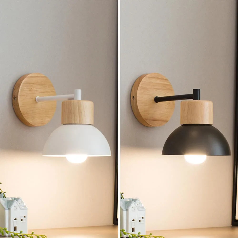 Wandlamp Hout & Metaal – Moderne Nordic Bedlamp met Verstelbare Arm