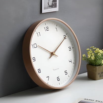 Wandklok Hout – Stille Scandinavische Wandklok Zonder Tikgeluid, Rond Minimalistisch Design