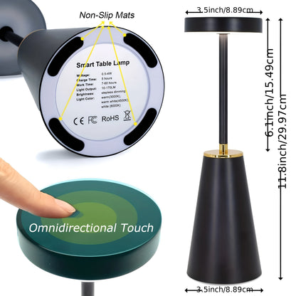 Draadloze Tafellamp Slank – Oplaadbare Touch Sfeerlamp met 3 Lichtkleuren & Gouden Accent