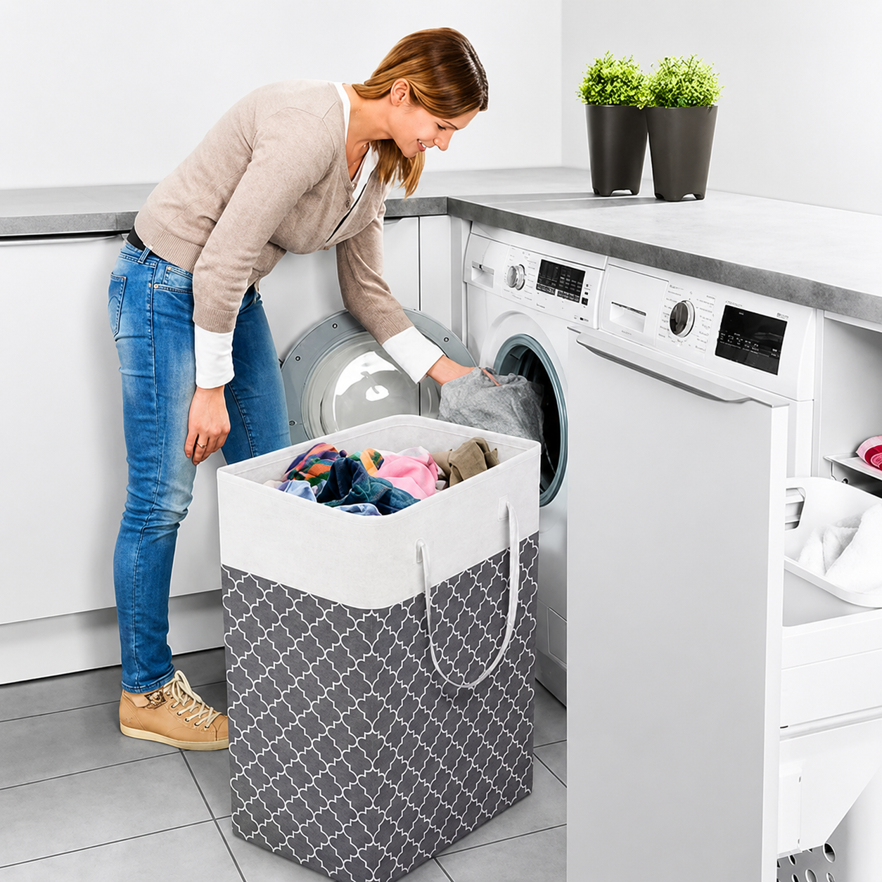 Wasmand 75L Opvouwbaar Waterdicht – Grote Stoffen Waszak met Handvatten