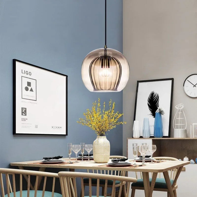 Hanglamp Glazen Bol – Moderne Pendant met Gekleurd Glas voor Eetkamer