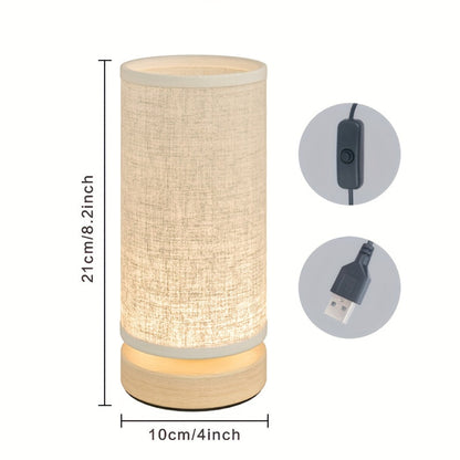 Moderne Tafellamp Hout USB – Nachtlamp met Stoffen of Bloemenkap