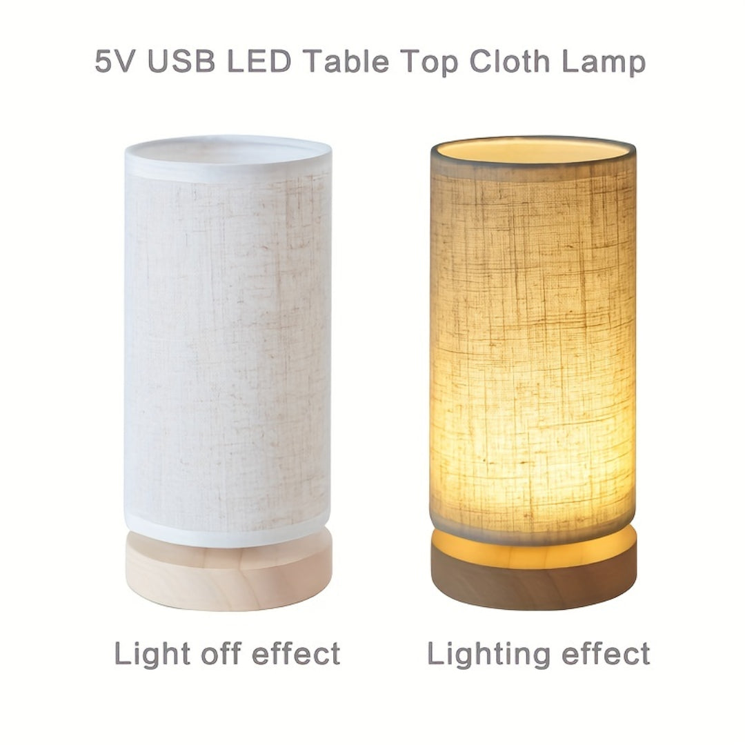 Moderne Tafellamp Hout USB – Nachtlamp met Stoffen of Bloemenkap