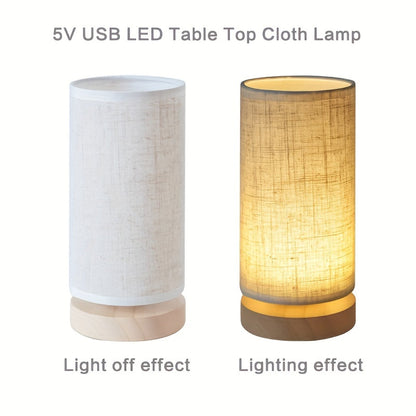 Moderne Tafellamp Hout USB – Nachtlamp met Stoffen of Bloemenkap