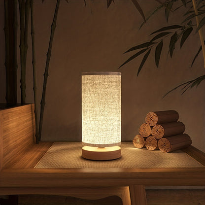Moderne Tafellamp Hout USB – Nachtlamp met Stoffen of Bloemenkap