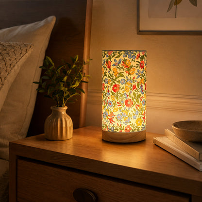 Moderne Tafellamp Hout USB – Nachtlamp met Stoffen of Bloemenkap