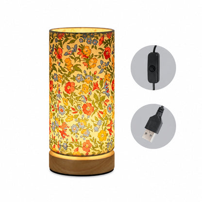 Moderne Tafellamp Hout USB – Nachtlamp met Stoffen of Bloemenkap