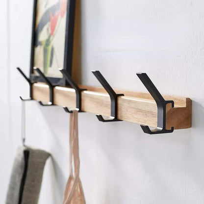 Kapstok Wandmontage Nordic – Verstelbare Wandkapstok met Dubbele Haken, Zwart & Hout