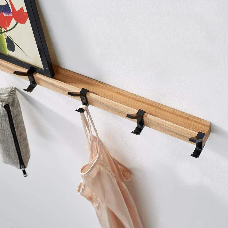 Kapstok Wandmontage Nordic – Verstelbare Wandkapstok met Dubbele Haken, Zwart & Hout
