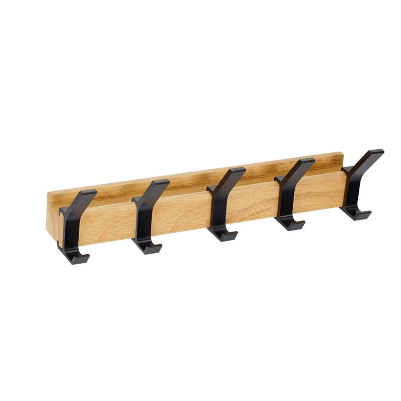 Kapstok Wandmontage Nordic – Verstelbare Wandkapstok met Dubbele Haken, Zwart & Hout
