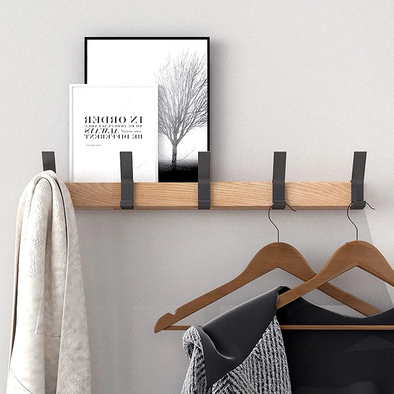 Kapstok Wandmontage Nordic – Verstelbare Wandkapstok met Dubbele Haken, Zwart & Hout