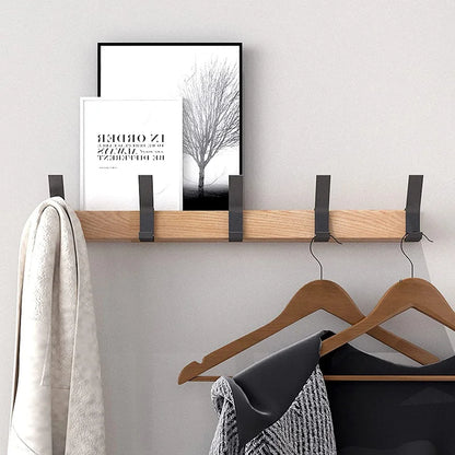 Kapstok Wandmontage Nordic – Verstelbare Wandkapstok met Dubbele Haken, Zwart & Hout