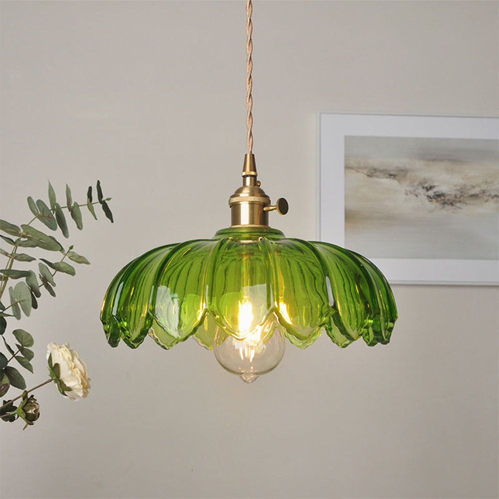 Hanglamp Bloem Gekleurd Glas – Vintage Pendant Lamp voor Eetkamer & Hal