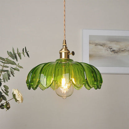 Hanglamp Bloem Gekleurd Glas – Vintage Pendant Lamp voor Eetkamer & Hal