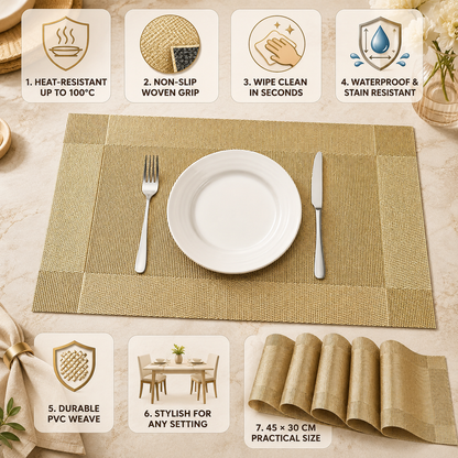 Placemats Antislip Afwasbaar – Hittebestendige Geweven PVC Placemats 45x30 cm voor Eettafel
