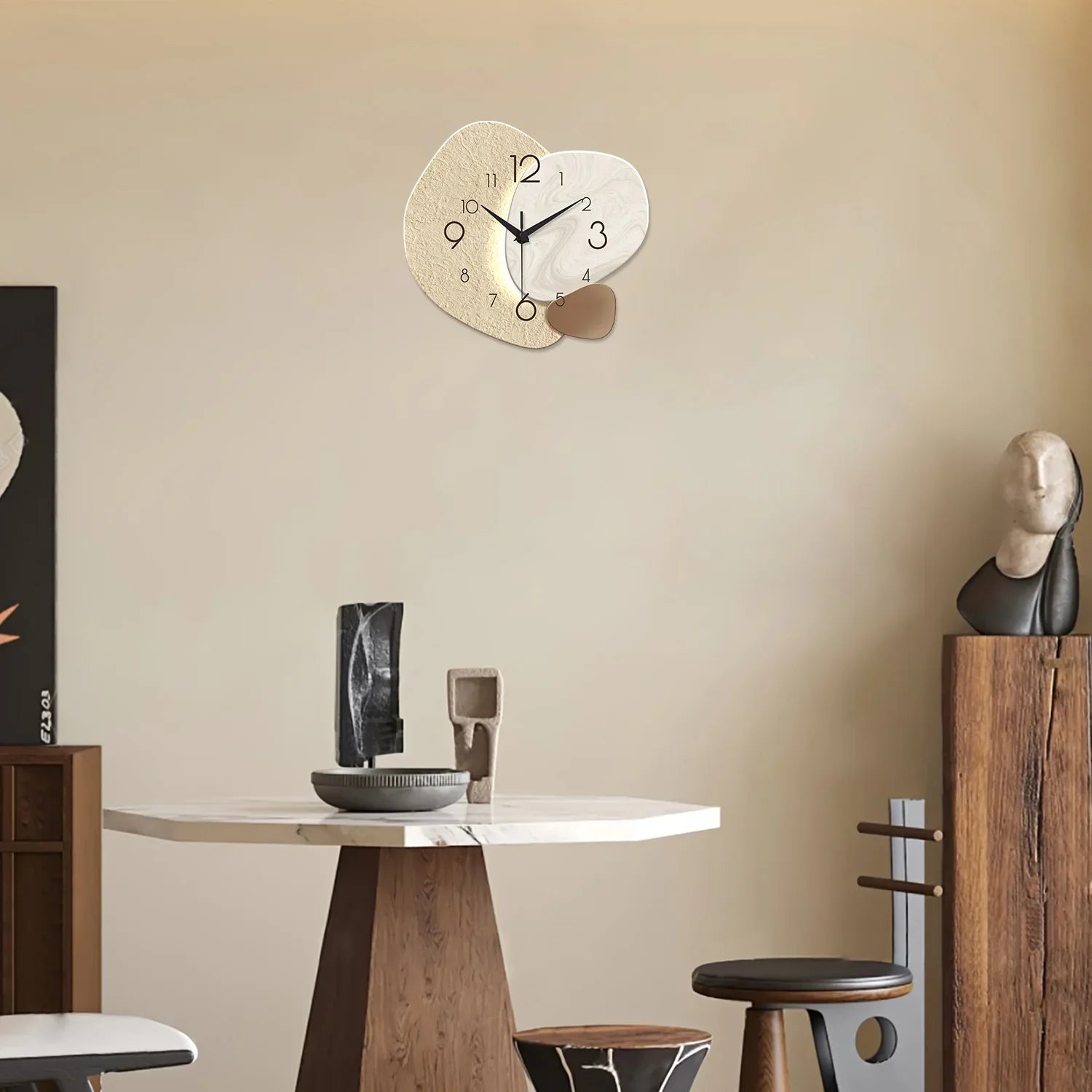 Wandklok Modern Steenlook – Stille Wandklok zonder Tikgeluid, Minimalistisch