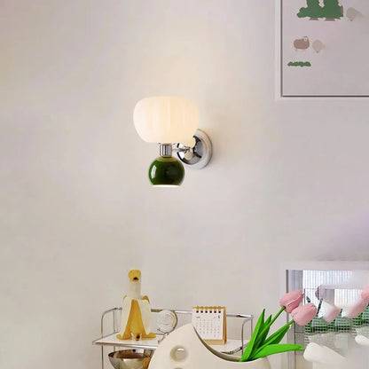 Wandlamp Pompoen Glas – Herfstige Nordic Sconce met Metalen Voet