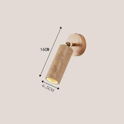 Wandlamp Wabi-Sabi Travertijn & Hout – Japandi Sfeerlamp voor Slaapkamer