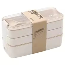 Bento Lunchbox 3 Lagen Tarwestro – Duurzame Broodtrommel 900ml met Bestek