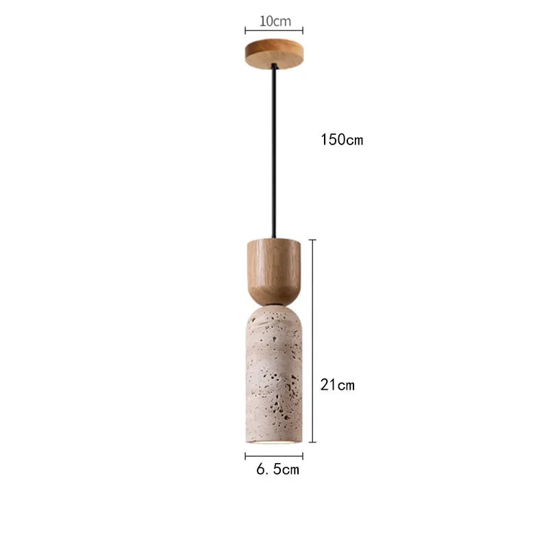 Hanglamp Travertijn & Hout – Wabi-Sabi Japandi Pendel voor Slaapkamer