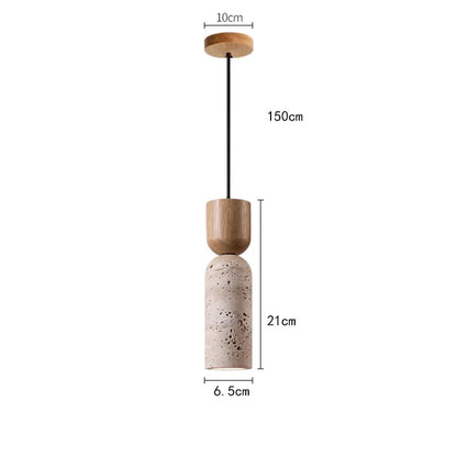 Hanglamp Travertijn & Hout – Wabi-Sabi Japandi Pendel voor Slaapkamer