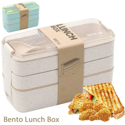 Bento Lunchbox 3 Lagen Tarwestro – Duurzame Broodtrommel 900ml met Bestek