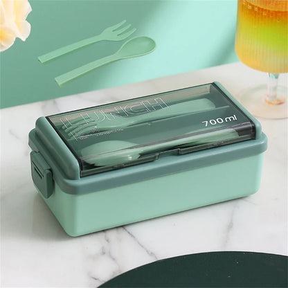 Bento Lunchbox 1400ml Dubbellaags – Broodtrommel met Bestek, Magnetronbestendig voor Volwassenen & Kinderen