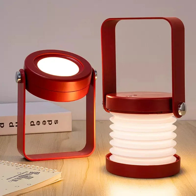 Draagbare Lantaarn Oplaadbaar – Opvouwbare LED Tafellamp met Houten Handvat