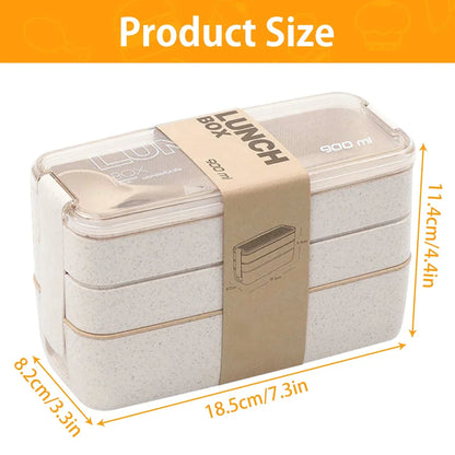 Bento Lunchbox 3 Lagen Tarwestro – Duurzame Broodtrommel 900ml met Bestek