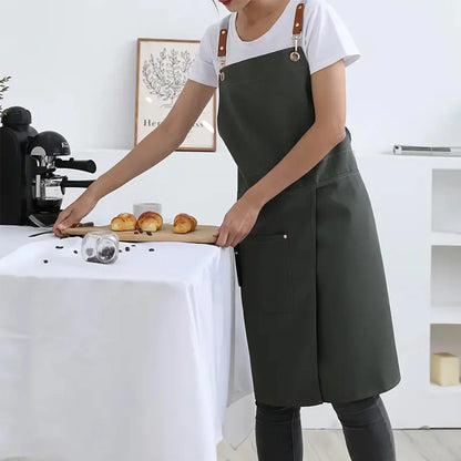 Waterdicht Canvas Schort met Zakken – Unisex Werkschort voor Keuken, Café & Tuin